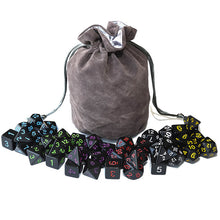 Laden Sie das Bild in den Galerie-Viewer, Opaque Black Polyhedral Dice 6 Sets and Drawstring Velvet Pouch for DnD RPG MTG Board Games D4 D6 D8 D10 D% D12 D20