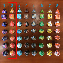 Laden Sie das Bild in den Galerie-Viewer, 7pcs/set Polyhedral DND Dice for DND RPG Board Games Mixed Color Dice D4-D20 Dice Gambling Entertainment Board Games Accessories
