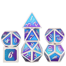 Laden Sie das Bild in den Galerie-Viewer, New Black &amp; Rainbow Number Metal Polyhedral Dice with Black Dice Bag for DnD RPG MTG and other Board Games D4 D6 D8 D10 D% D12 D
