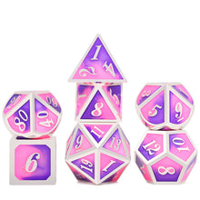 Laden Sie das Bild in den Galerie-Viewer, New Black &amp; Rainbow Number Metal Polyhedral Dice with Black Dice Bag for DnD RPG MTG and other Board Games D4 D6 D8 D10 D% D12 D
