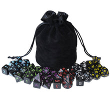 Laden Sie das Bild in den Galerie-Viewer, Opaque Black Polyhedral Dice 6 Sets and Drawstring Velvet Pouch for DnD RPG MTG Board Games D4 D6 D8 D10 D% D12 D20
