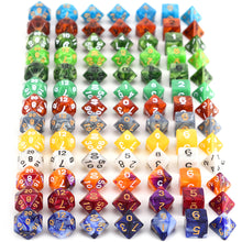 Laden Sie das Bild in den Galerie-Viewer, 7pcs/set DnD Polyhedral Dice Set for Tabletop Games RPG MTG D4 D6 D8 D10 D% D12 D20 13 Colors for Choose
