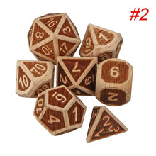 Load image into Gallery viewer, 7pcs Set Embossed Wooden Polyhedral Dice D20 D12 D10 D8 D6 D4 for DND RPG MTG Role Playing Board Game
