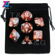 Load image into Gallery viewer, 7pcs  Promotion  2-color Dice Set Nebula effect poker DnD d4,d6,d8,d10,d%,d12,d20 Polyhedral Dice, rpg game dice  with bag
