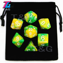 Load image into Gallery viewer, 7pcs  Promotion  2-color Dice Set Nebula effect poker DnD d4,d6,d8,d10,d%,d12,d20 Polyhedral Dice, rpg game dice  with bag
