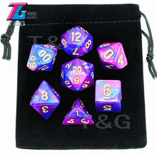 Load image into Gallery viewer, 7pcs  Promotion  2-color Dice Set Nebula effect poker DnD d4,d6,d8,d10,d%,d12,d20 Polyhedral Dice, rpg game dice  with bag
