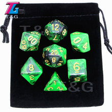 Load image into Gallery viewer, 7pcs  Promotion  2-color Dice Set Nebula effect poker DnD d4,d6,d8,d10,d%,d12,d20 Polyhedral Dice, rpg game dice  with bag
