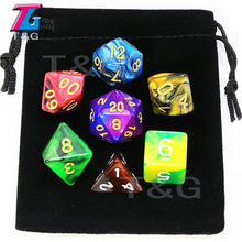 Load image into Gallery viewer, 7pcs  Promotion  2-color Dice Set Nebula effect poker DnD d4,d6,d8,d10,d%,d12,d20 Polyhedral Dice, rpg game dice  with bag
