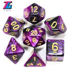 Load image into Gallery viewer, 7pcs  Promotion  2-color Dice Set Nebula effect poker DnD d4,d6,d8,d10,d%,d12,d20 Polyhedral Dice, rpg game dice  with bag

