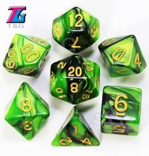 Load image into Gallery viewer, 7pcs  Promotion  2-color Dice Set Nebula effect poker DnD d4,d6,d8,d10,d%,d12,d20 Polyhedral Dice, rpg game dice  with bag
