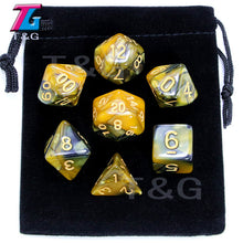 Load image into Gallery viewer, 7pcs  Promotion  2-color Dice Set Nebula effect poker DnD d4,d6,d8,d10,d%,d12,d20 Polyhedral Dice, rpg game dice  with bag
