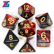 Load image into Gallery viewer, 7pcs  Promotion  2-color Dice Set Nebula effect poker DnD d4,d6,d8,d10,d%,d12,d20 Polyhedral Dice, rpg game dice  with bag
