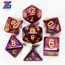 Load image into Gallery viewer, 7pcs  Promotion  2-color Dice Set Nebula effect poker DnD d4,d6,d8,d10,d%,d12,d20 Polyhedral Dice, rpg game dice  with bag
