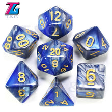 Load image into Gallery viewer, 7pcs  Promotion  2-color Dice Set Nebula effect poker DnD d4,d6,d8,d10,d%,d12,d20 Polyhedral Dice, rpg game dice  with bag
