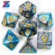 Load image into Gallery viewer, 7pcs  Promotion  2-color Dice Set Nebula effect poker DnD d4,d6,d8,d10,d%,d12,d20 Polyhedral Dice, rpg game dice  with bag
