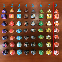 Laden Sie das Bild in den Galerie-Viewer, 7pcs/set Polyhedral DND Dice for DND RPG Board Games Mixed Color Dice D4-D20 Dice Gambling Entertainment Board Games Accessories
